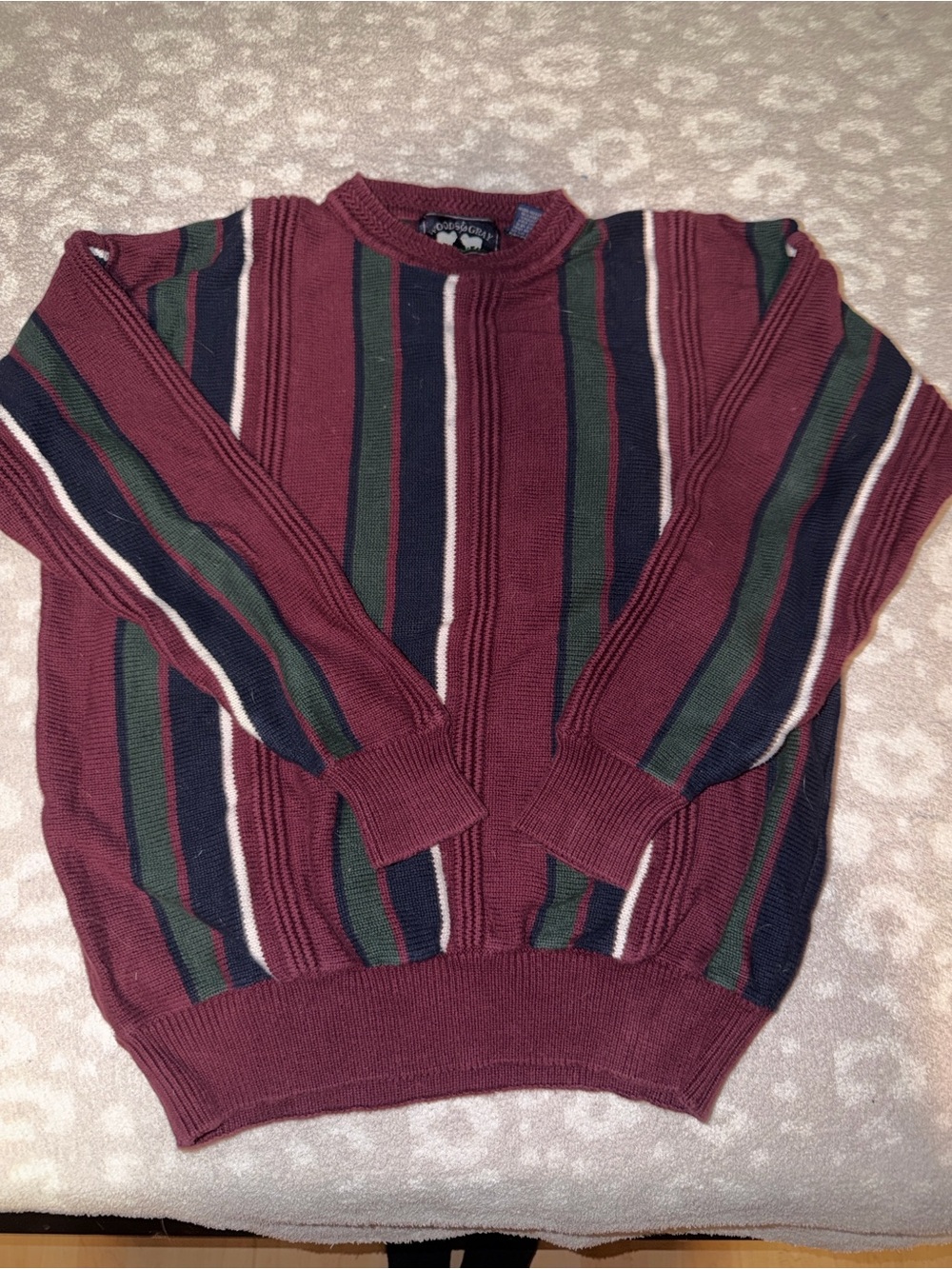 Men's Burgundy Striped Crewneck Sweater